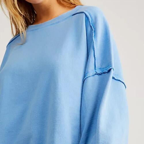 Exposed Seam Dropped Shoulder Oversized Fashion  Sweatshirt