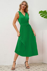 Women's Surplice Sleeveless Midi Pleated Dress