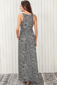 Leopard Round Neck Sleeveless Casual Maxi Dress