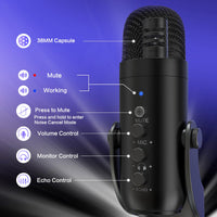 ZealSound USB Microphone,Condenser Computer PC Mic,Plug&Play Gaming Microphones for PS 4&5.Headphone Output&Volume Control,Mic Gain Control,Mute Button Vocal,YouTube Podcast on Mac&Windows(Black)