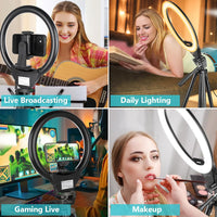 10'' Ring Light with 50'' Extendable Tripod Stand, SENSYNE LED Circle Lights with Phone Holder for Live Stream/Makeup/YouTube Video/TikTok, Compatible with All Phones.