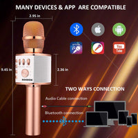 BONAOK Wireless Bluetooth Karaoke Microphone, 3-in-1 Portable Handheld Mic Speaker for All Smartphones,Gifts for Girls Kids Adults All Age Q37(Rose Gold)