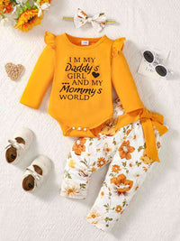 Slogan Graphic Bodysuit and Pants Set Baby Girl Fashion Matching Outfit Set Gifts