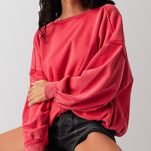 Exposed Seam Dropped Shoulder Oversized Fashion  Sweatshirt