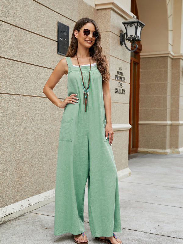 square neck jumpsuit,jumpsuit,green jumpsuit,sleeveless jumpsuit 