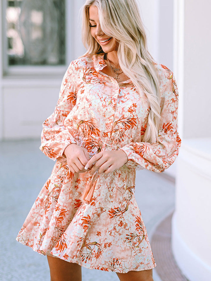 Printed Button-Up Long Sleeve Dress