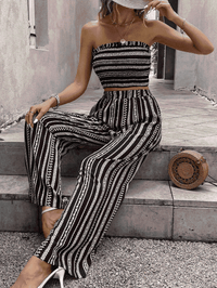 Raw Hem Straight Neck Cropped Top and Long Pants Set