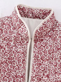 Women's Fashion Coat Floral Open Front Puffer Jacket with Pockets