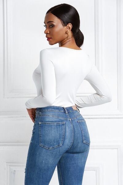 Half Zip Scoop Neck Long Sleeve Top Womens Shirt Bodysuit