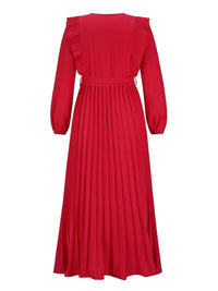 Long Sleeve Maxi Dress Pleated Surplice Waist Tie Midi