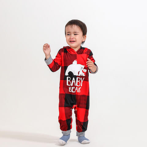 BABY Clothing Pajamas Onesie BEAR Graphic Plaid Hooded Jumpsuit