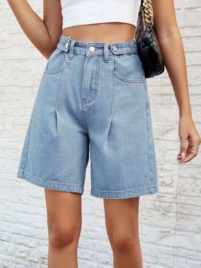 Women's High Waist Denim Shorts with Pockets, Ladies Skater Jorts, Bermuda Shorts Denim