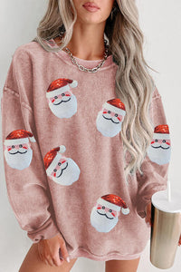 Sequin Santa Patch Ribbed Sweatshirt Holiday Christmas Sweater