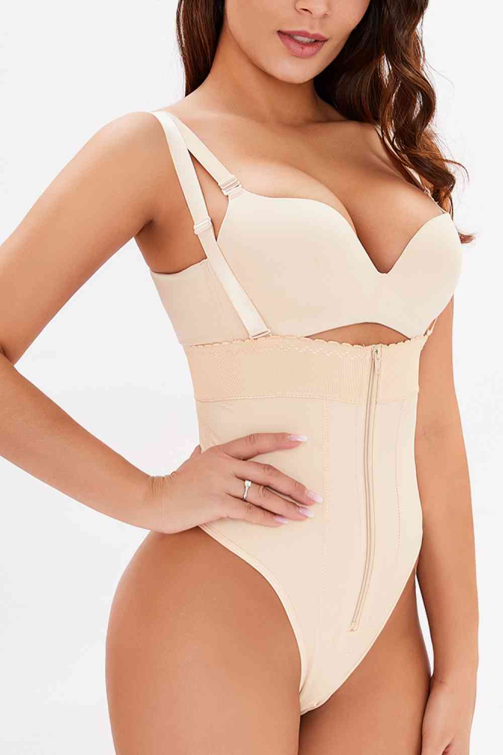 Shapewear Bodysuit Thong  Body Sculpting Tummy Control Full Size Adjustable Strap Zip-Up Shaping Bodysuit