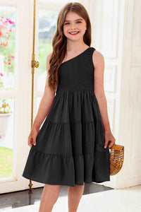 One-Shoulder Sleeveless Tiered Dress Girls Fashion Kids Clothing