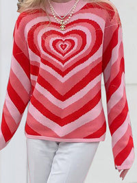 Heart Mock Neck Long Sleeve Fashion Sweater