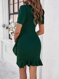 Women's Solid Color Short Dress Ladies Ruffled Round Neck Short Sleeve Mini Dress Work Dresses and Casual Wear