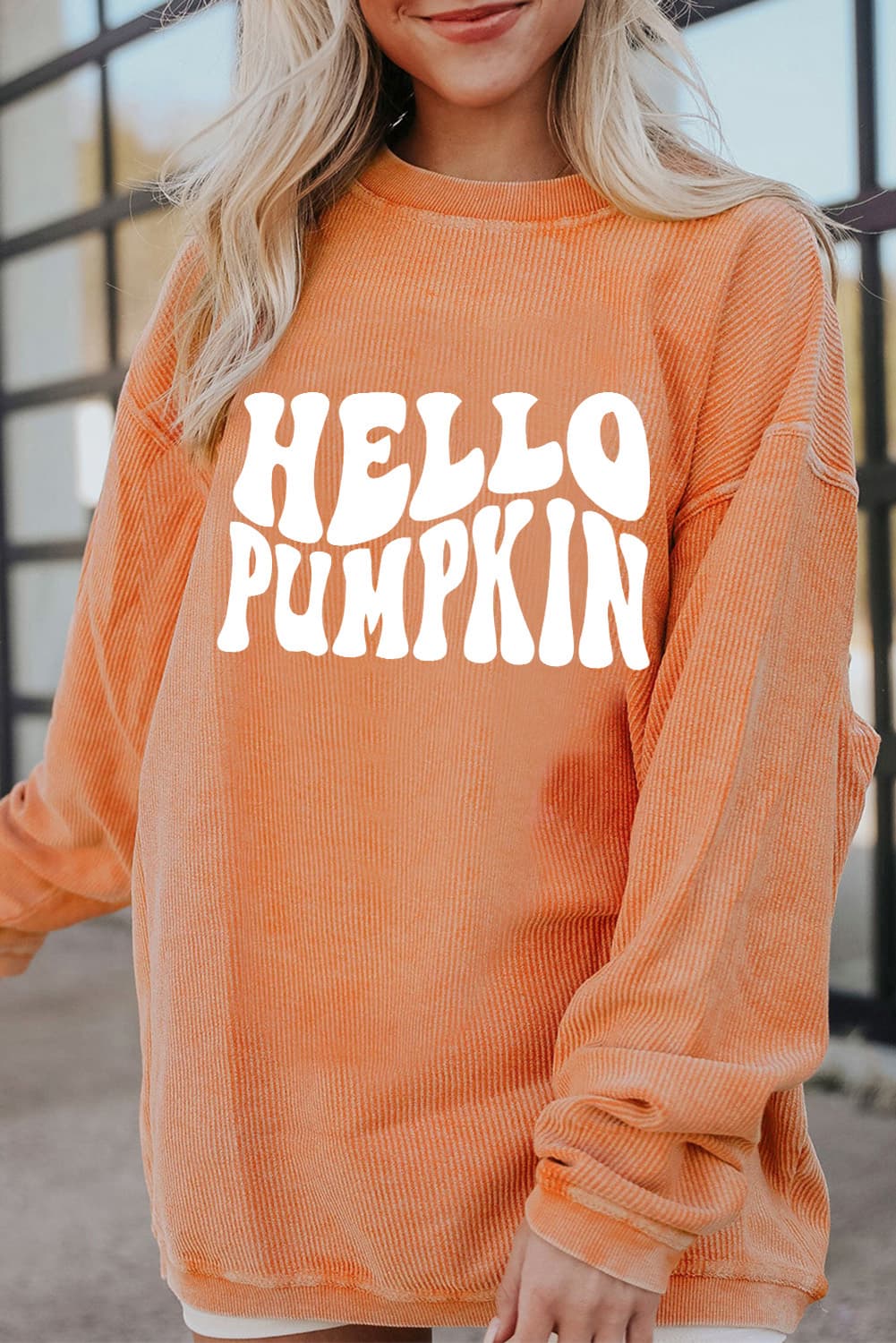 Women’s Fashion Sweater Round Neck Dropped Shoulder HELLO PUMPKIN Graphic Sweatshirt