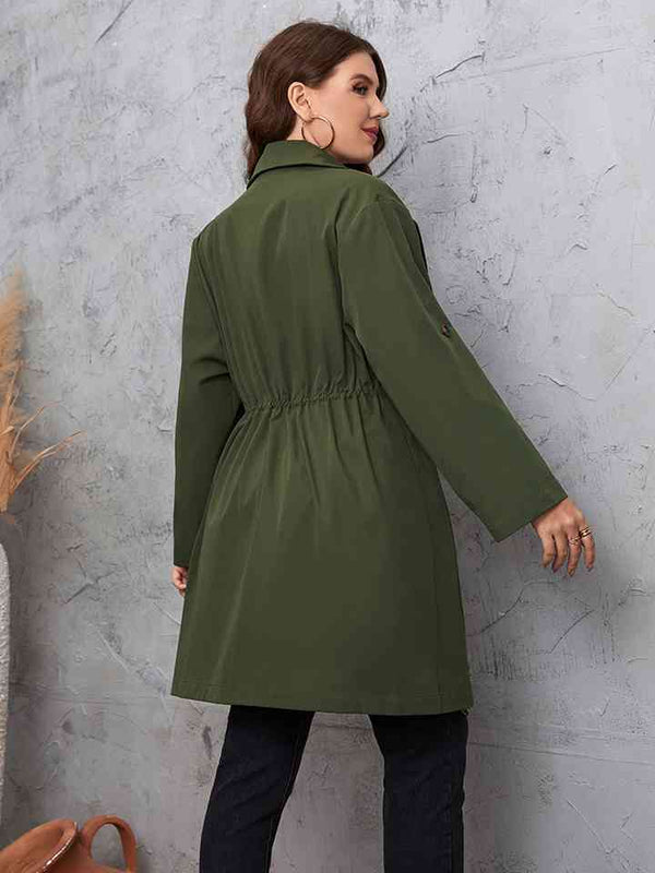 Plus Size Lapel Collar Roll-Tab Sleeve Trench Coat