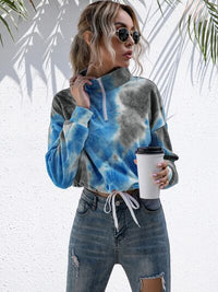 Women's Tie-Dye Sweater Cropped Quarter Zip Dropped Shoulder Fashion Sweatshirt