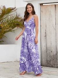 Vacation Jungle Printed Surplice Spaghetti Strap Maxi Dress