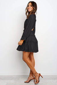 Ruffle Long Sleeve Mini Dress Detailing Open Back Cutout Short Casual Party Dresses