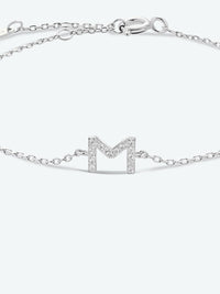 Letter Initial Bracelet, L To P Zircon 925 Sterling Silver Bracelet