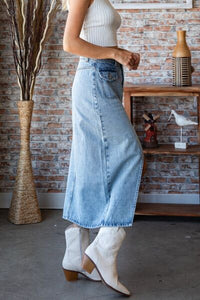 Womens Denim Skirt Veveret Slit Mid Rise Waist Jean Skirt