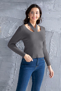 Sweaters, Sweater, Long Sleeve Top, halter top, long sleeve, grey top, Women’s fashion, women’s clothing, cute clothes, women’s clothes, comfortable women’s clothing, outfit ideas