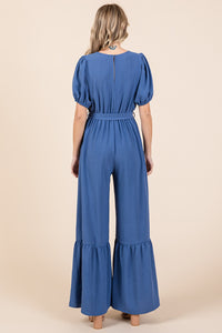 V-Neck Belted Wide Leg Jumpsuit Petite and Plus Size Fashion Pants Romper