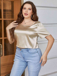 Plus Size Short Sleeve Tie Back Blouse