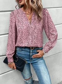 Ladies Long Sleeve Shirt Printed Notched Long Sleeve Blouse