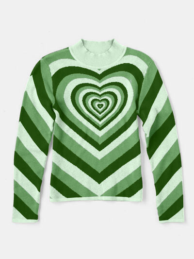 Heart Mock Neck Long Sleeve Fashion Sweater