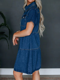 Button Up Short Sleeve Denim Dress