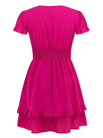 New Womens Tied V-Neck Tiered Ruffle Sexy Casual Short Sleeve Mini Dress