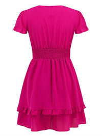 New Womens Tied V-Neck Tiered Ruffle Sexy Casual Short Sleeve Mini Dress