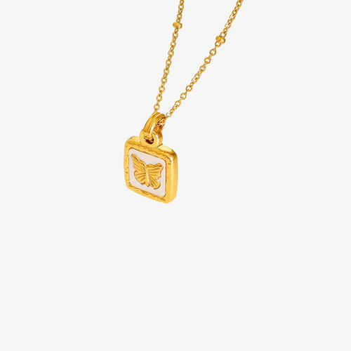 Butterfly Necklace, 18K Gold Plated  Square Titanium Steel Pendant Necklace