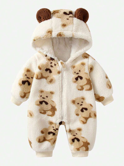 Baby Fuzzy Onesie Bear Zip Up Long Sleeve Hooded Jumpsuit Baby Clothing and gifts