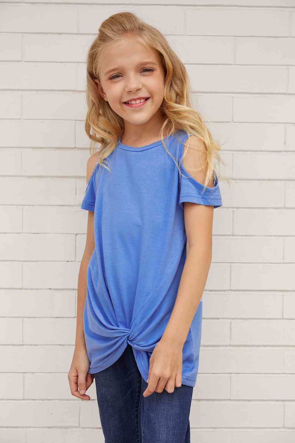 Girls Cold-Shoulder Twist Front T-Shirt Kids Fashion