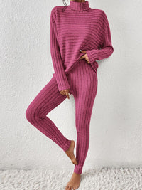 Womens Ribbed Turtleneck Top and Pants Set Loungewear Casual Fashion Sets