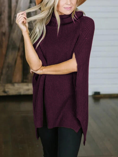 Turtleneck Slit Sleeveless Sweater