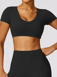 Matching Yoga Outfit Set Women's Crop top and shorts leggings Gym Clothes Scoop Neck Short Sleeve Cropped Active T-Shirt