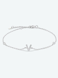 Initial Letter Bracelet, V To Z Zircon 925 Sterling Silver Bracelet