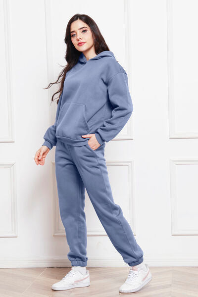 Drop Shoulder Long Sleeve Hoodie and Pants Set, 2 Piece Sweater and Pants Set