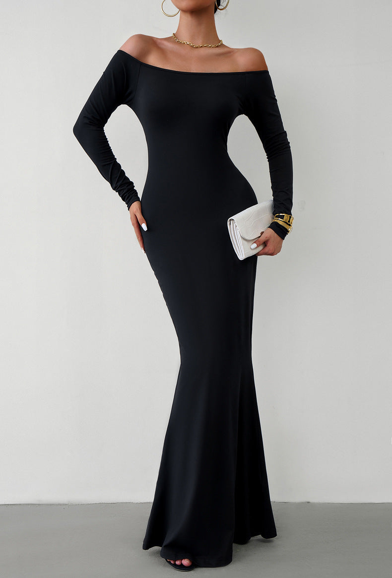 Off-Shoulder Long Sleeve Casual Maxi Dress