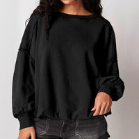 Exposed Seam Dropped Shoulder Oversized Fashion  Sweatshirt