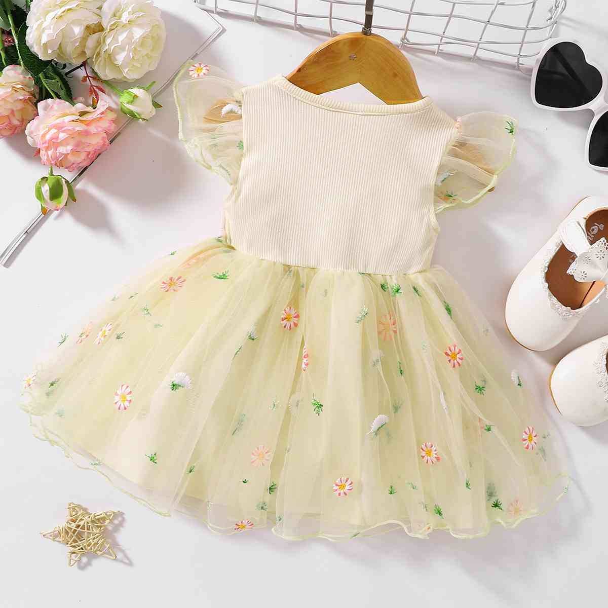 Embroidered Round Neck Flutter Sleeve Dress Babies Fashion and Gifts Baby Girl Fashion Cotton Baby Clothing