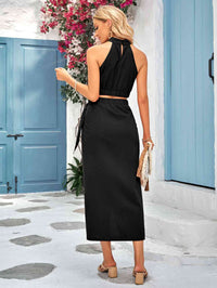 Fashion Set Sleeveless Crop Top and Tied Wrap Maxi Skirt Set