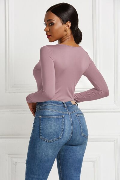 Half Zip Scoop Neck Long Sleeve Top Womens Shirt Bodysuit