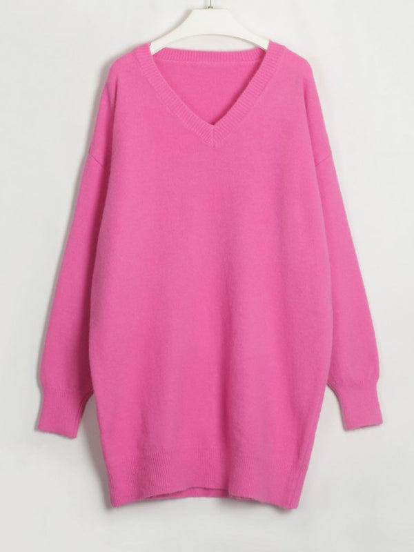 Womens Oversize Sweatshirt V-Neck Dropped Shoulder Sweater Dress